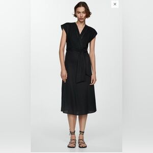 Mango 100% Linen Dress with Bow